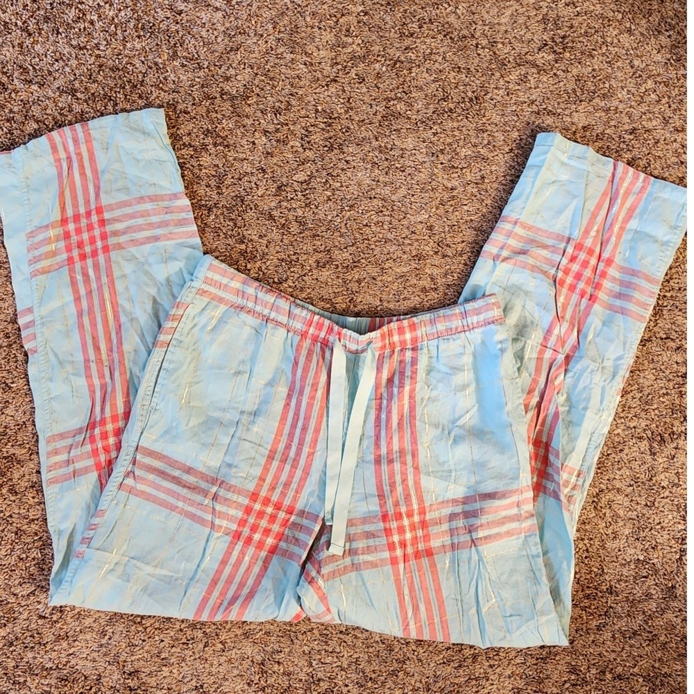 Retro 2018 Victoria's Secret Metallic Gold Plaid Pajama Pants M - Picture 2 of 8